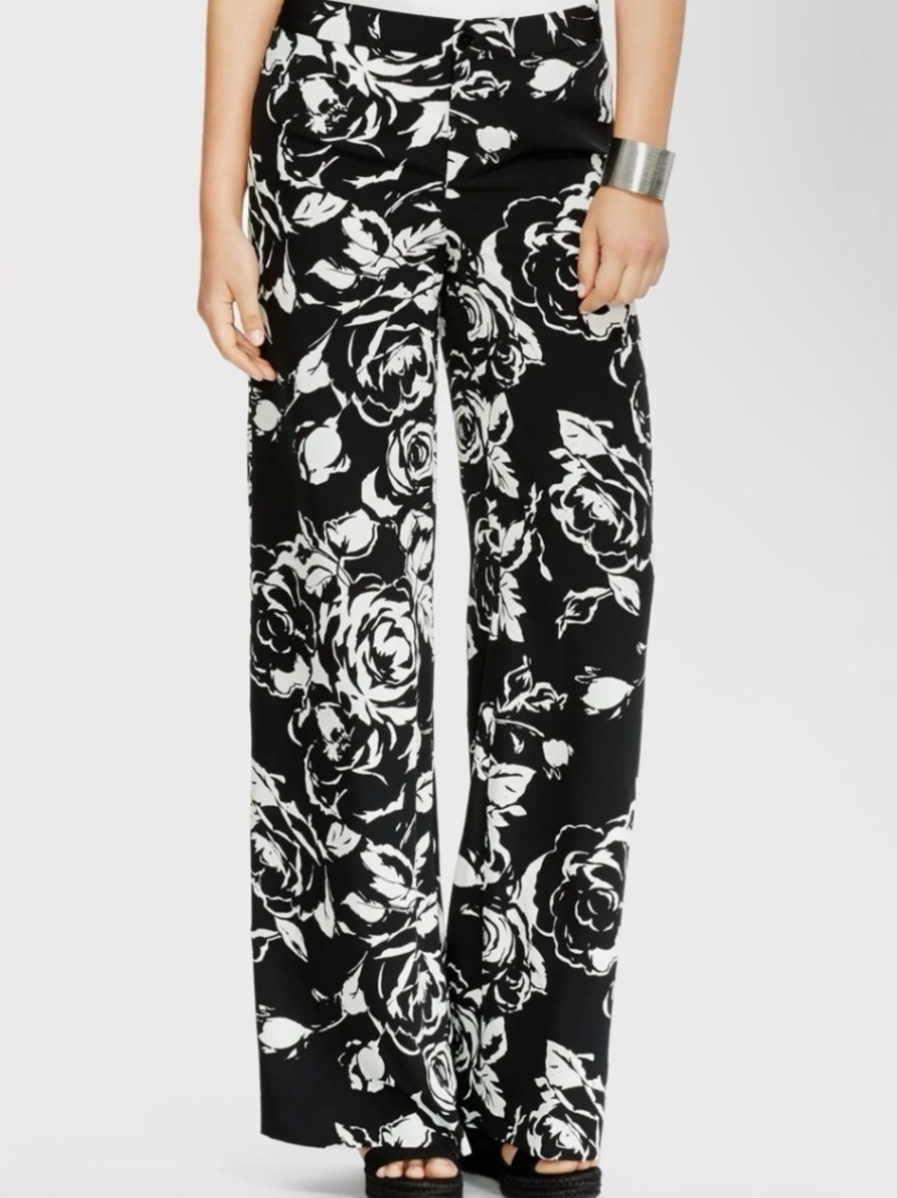 Lauren Ralph Lauren Black White Silky Floral Print Wide Pants 4